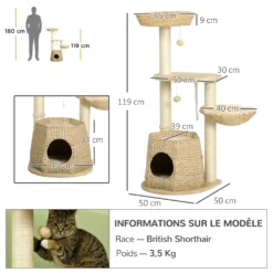 PawHut Arbre à Chat Style Cosy Chic - 50l X 50l X 119h Cm -vidaXL Magasin 094104fd6761cda2