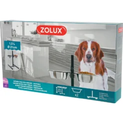 Zolux Support Réglable Avec 2 Bols Inox 1,5L Ø21cm