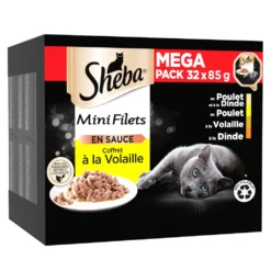 SHEBA Mini Filets En Sauce - Coffret à La Volaille Pour Chat 32x85g