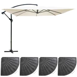 Parasol Déporté 3x3m Et 4 Dalles à Lestées Aluminium Blanc