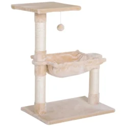 PawHut Arbre à Chat Griffoirs Sisal Naturel Plateforme Hamac Beige - 50l X 36l X 70cm