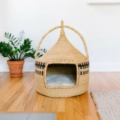 Cabana - Maison Design Pour Chat En Herbe Naturelle, Motif Zip Noir