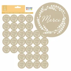 180 Stickers Kraft Merci ø 3,5 Cm