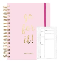 Agenda Bullet Journal Rose à Spirales 96 Feuilles + Pochoir Rectangles