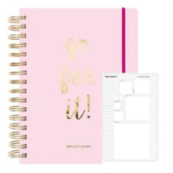 Agenda Bullet Journal Rose à Spirales 96 Feuilles + Pochoir Carrés