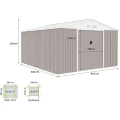 Abri De Jardin En Métal 12,99 M² - 340 X 382 X 210 Cm - Kit D'ancrage Inclus - Taupe -vidaXL Magasin 6426dd0e19a9a2.90940943