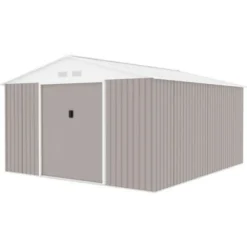 Abri De Jardin En Métal 12,99 M² - 340 X 382 X 210 Cm - Kit D'ancrage Inclus - Taupe -vidaXL Magasin 6426dd0e27cdb1.78656124