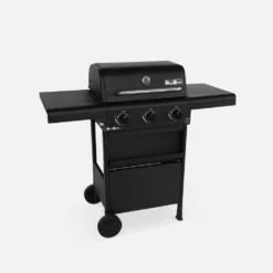 Barbecue Gaz 3 Brûleurs. Tablettes Rabattables - Bonacieux - Noir. Avec Rangement