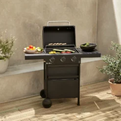 Barbecue Gaz 3 Brûleurs. Tablettes Rabattables - Bonacieux - Noir. Avec Rangement -vidaXL Magasin 64467a3cd20c89.89038440
