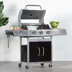 Barbecue Gaz Inox 14kw - Richelieu Noir - Barbecue 4 Brûleurs Dont 1 Feu Latéral. Côté Grill Et Côté Plancha -vidaXL Magasin 64467a4acbcec1.14403154