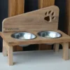 Feliformia® Gamelle Chat 600ml Support En Bois Avec 2 Bols Gamelle Chat Surélevée Acier Inoxydable Bol Pour Chat Et Petit Chien