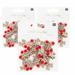 72 Confettis Rennes En Bois Avec Paillettes Dorées 2,3 Cm