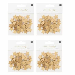 192 Confettis étoiles En Bois Dorés 2 Cm
