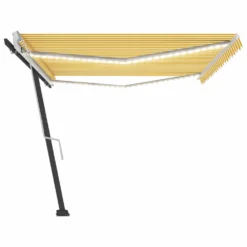 VIDAXL Auvent Manuel Rétractable Avec Led 500x300 Cm Jaune Et Blanc -vidaXL Magasin 64671610bd78b7.99034757