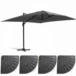Parasol Déporté 3x4m Et 4 Dalles Lestées Aluminium Gris Anthracite