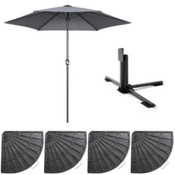 Parasol Droit Inclinable 3m Et 4 Dalles Lestées Aluminium Gris