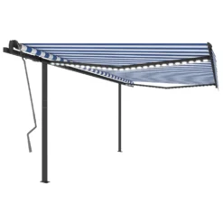 VIDAXL Auvent Automatique Capteur De Vent Et Led 4,5x3 M Bleu Et Blanc