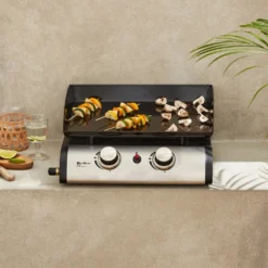 Plancha Au Gaz 2 Brûleurs - Porthos - 5 Kw. Barbecue. Cuisine Extérieure. Plaque émaillée. Inox