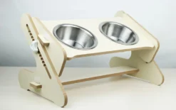 Gamelles Pour Chat En Acier İnoxydable Avec Support Reglables En Bois Durable Avec Bols, Porte Double Gamelles 2 X 300ml