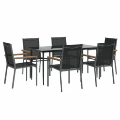 VIDAXL Ensemble à Manger De Jardin 7 Pcs Noir Textilène Et Acier -vidaXL Magasin 6499a1078a7583.10088643