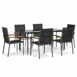 VIDAXL Ensemble à Manger De Jardin 7 Pcs Noir Textilène Et Acier -vidaXL Magasin 6499a107919060.37696784