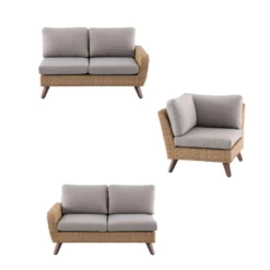 Canapé D’angle 5 Places RIVIERA En Polyrotin Miel/gris - 89x145x75 Cm -vidaXL Magasin 954115 009