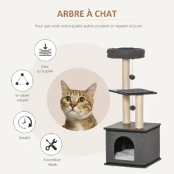 PawHut Arbre à Chat Centre D'activité Griffoirs Grattoirs H104 Cm Gris -vidaXL Magasin 9ef44802e4d1154c