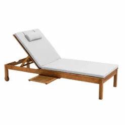 Bain De Soleil Avec Coussin Et Tablette En Bois écru